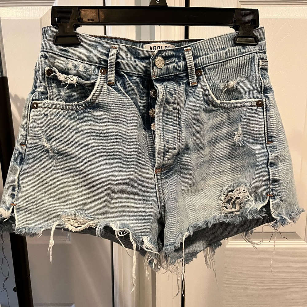 Agolde Women's Ripped Jean Shorts - Light Blue